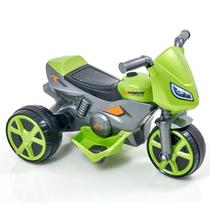 Moto Infantil Eletrica 6V Verde Metálico Triciclo Recarregável Com Bateria Bivolt Para Menino
