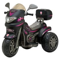 Moto Motocicleta Elétrica Infantil Sprint Preto com Rosa 12v