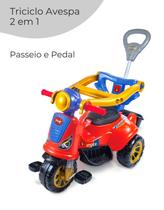 Motoca Bebe Andador Triciclo Motoquinha Infantil Menino 2 Em 1 pedal e empurrador Avespa Spider Maral