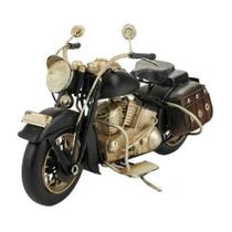 Motocicleta Decorativa Preta Estilo Retrô Vintage 24cm