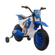 Motocicleta infantil elétrica Aosom 12V com rodas de treinamento azuis