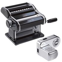 Motor 110V e Máquina de Macarrão Italiana Marcato Atlas 150 Preta Manual 3 Massas Original Importada 3 Acessórios