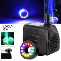 Motor Bomba Submersa 1000L/h Com Luz LED 1,5m Para Chafariz Fonte De Água Aquário Lago - Mingy