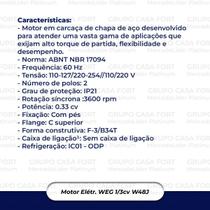 Motor Eletrico Para Bomba Piscina 1/3Cv Weg Mono Bivolt W48J Motor Eletrico Para Bomba Piscina 1/3Cv Weg Mono Bivolt W48J