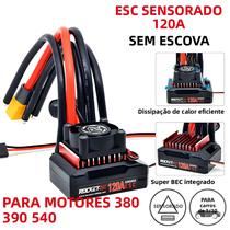 Motor ESC Sem Escova Com Sensor 120A Rocket-RC Para Carro De Corrida RC 1/10 Com Ventilador De