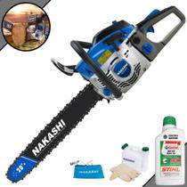 Motor Serra À Gasolina Nakashi NCS-550 Motor 2T 54,6cc Sabre 20' Corrente 39 Dentes Carcaça de Magnésio, Vela NGK e Carburador Walbro Motosserra Profissional + EXTRA 1 ÓLEO STIHL