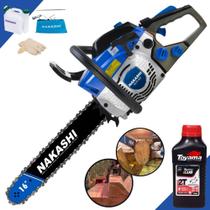 Motor Serra Profissional À Gasolina Nakashi NCS400 40cc Alta Rotação e Potência Com Sabre 16' Corrente 28 Dentes, Vela NGK, Carburador Walbro e Carcaça de Alumínio + ÓLEO TOYAMA 2T