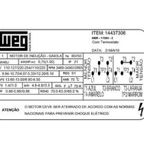 Motor Weg 1 Cv - Monof Rotor De Gaiola 110-127/220