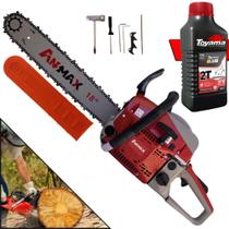 Motorsserra À Gasolina Anmax CS5200B 52cc 2,7HP 11.000rpm Motor 2 Tempos Motosserra Profissional Robusta e Resistente Sabre 18' Ponta Rolante Corrente 32 Dentes Para Desdobra de Madeira + ÓLEO TOYAMA