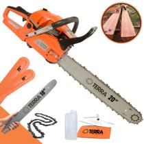 Motorsserra À Gasolina MT520 Terra Motor 2T 52cc 2,5HP Alta Rotação e Performance Com Sabres 18 e 20 Polegadas, Correntes 36 e 38 dentes Robusta e Resistente Ideal Para Desdobra de Madeira