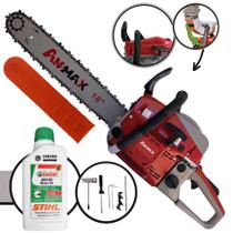 Motorsserra Anmax CS5200B À Gasolina 2T 52cc 2,7HP de Potência 11.000rpm Motosserra Profissional Com Sabre 18 Polegadas Ponta Rolante Corrente 32 Dentes Ideal Para Desdobra de Madeira + ÓLEO STIHL