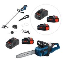 Motoserra+ roçadeira bosch com kit baterias de brinde