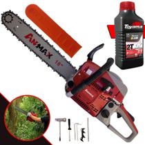Motosserra À Gasolina Anmax CS5200B 52cc 2,7HP 11.000rpm Motor 2T Com Sabre 18 Polegadas Ponta Rolante Corrente 32 Dentes Ideal Para Poda de Galhos e Corte de Árvores + ÓLEO TOYAMA 2 TEMPOS