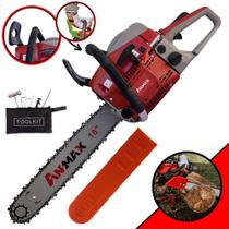 Motosserra À Gasolina Anmax CS5200B 52cc 2,7HP 11.000rpm Motor 2T Com Sabre 18 Polegadas Ponta Rolante Corrente 32 Dentes Ideal Para Poda de Galhos e Corte de Árvores