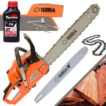 Motosserra Á Gasolina Terra MT520 MT-520 Motor 2T 52cc 2,5HP 11.000RPM Com Sabre 18 Polegadas + Sabre 20 Polegadas + ÓLEO TOYAMA 2 TEMPOS