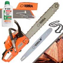 Motosserra Á Gasolina Terra MT520 MT-520 Motor 2T 52cc 2,5HP 11.000RPM Completa Com Sabre 18 Polegadas + Sabre 20 Polegadas + ÓLEO STIHL 2T