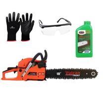 Motosserra a Gasolina Vulcan Potente 55 Cilindradas Kit com Oleo para Corrente, Luva e Óculos