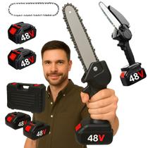Motosserra Elétrica 48V 8 Polegadas 1500W Portátil 2 Baterias Profissional Com Maleta Resistente