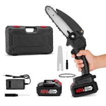 Motosserra Elétrica Portátil 6 Polegadas com 2 Baterias 48V Recarregável com Maleta Resistente para Corte e Poda Profissional