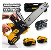 Motosserra Eletrica Sem Fio 48V Brushless Duas Baterias Corte Madeira Podador Arvores Profissional Motosserra Eletrica Sem Fio 48V Brushless Duas Baterias Corte Madeira Podador Arvores Profissional