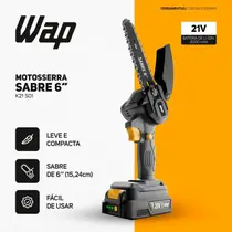 Motosserra Eletrica WAP K21 S01 Sabre 6 Bateria 21V Portatil para Podas e Jardinagem Bivolt