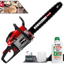 Motosserra Kawashima KCS 550P PLUS À Gasolina 2T 54,6cc Sabre 18 Polegadas Com Carcaça de Magnésio e Sistema Antivibração Ideal Para Desdobra de Madeira e Corte de Galhos + 1 ÓLEO STIHL 8017 2T