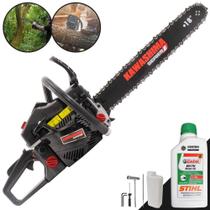 Motosserra Kawashima KCS 580E À Gasolina 2T 54cc Sabre 18 Polegadas Com Carcaça de Alumínio e Sistema Antivibração Ideal Para Desdobra de Madeira e Corte de Galhos + 1 ÓLEO STIHL 8017 2T