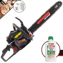 Motosserra KCS520E Kawashima À Gasolina 2T 50,8cc Com Sabre 18 Polegadas, Carcaça de Alumínio, Sistema Antivibração e de Fácil Manuseio Profissional + ÓLEO STIHL 8017 2T EXTRA