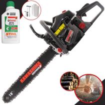 Motosserra KCS580E Kawashima À Gasolina 2T 54cc Com Sabre 18 Polegadas, Carcaça de Alumínio, Sistema Antivibração e de Fácil Manuseio Profissional + ÓLEO STIHL 8017 2T EXTRA