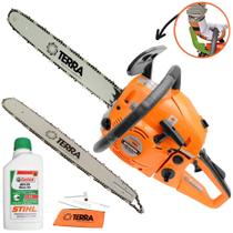 Motosserra Motorserra Profissional Terra MT-520 Á Gasolina 2T 52cc 11.000RPM 3,2HP de Potência Robusta e de Alta Performance Com Sabres 20 e 18 Polegadas + ÓLEO STIHL 2T