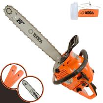 Motosserra Profissional Terra MT-520 À Gasolina 52cc 2,5HP Motor 2T Alta Rotação Motor Serra Completa Com Sabres 18' e 20' + Correntes 36 e 38 Dentes Ideal Para Todos os Tipos de Trabalhos