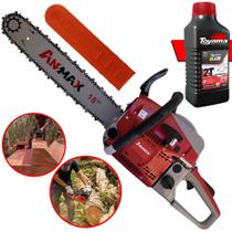 Motosserra Robusta Anmax CS5200B À Gasolina 52cc 2,7HP de Potência 11.000rpm Motor Serra Profissional Com Sabre 18 Polegadas Ponta Rolante Robusta e Resistente Para Desdobra de Madeira + ÓLEO TOYAMA
