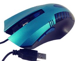 Mouse Azul Com Fio Usb e Led Azul 6 Botoes 1600 dpi