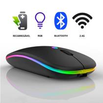 Mouse Bluetooth e Wireless Recarregável Sem Fio Gamer Led Rgb 2.4 hz B 5.0 Compatível com Celular Notebook Computador Tablet