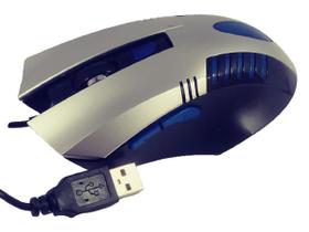 Mouse Cinza Com Fio Usb e Led Azul E Grande 6 Botoes 1600dpi