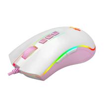 Mouse Cobra M711pw Gamer RGB Com fio USB 12400 DPI Branco e Rosa Redragon
