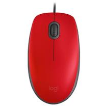 Mouse com fio USB Logitech com Clique Silencioso, Design Ambidestro e Facilidade Plug and Play, Verm