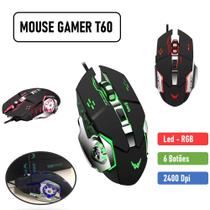 Mouse com Leds RGB Para Jogos Gamer T60 com 6 botões Usb com Fio