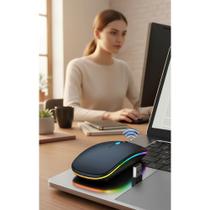 Mouse Ergonômico Sem Fio RGB Recarregável LED - Preto