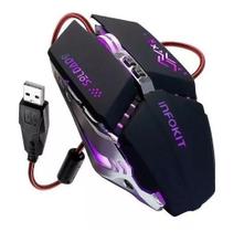Mouse Gamer Com Fio USB Iluminação LED RGB 2400 DPI Ajustável 7 Botões
