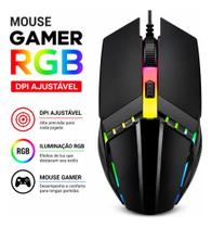 Mouse Gamer Com Fio USB Rgb Ergonômico Dpi Ajustável Para Notebook Pc Jogos Computador - Mouse com Fio Gamer