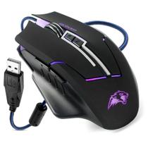 Mouse Gamer Ergonômico LED Colorido USB 7 Botões Tecnologia Óptica 3200 DPI Cabo 1,5 metro Nylon - E