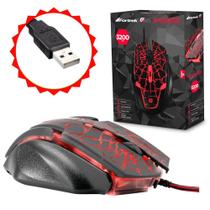 Mouse Gamer Para Escritório Material Emborrachado Até 3200DPI Sensor Óptico Com Botões Macro Led Pulsing Vermelho - Fortrek