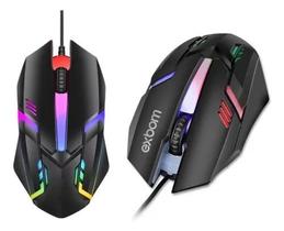 Mouse Gamer RGB Exbom MS62 USB 1200 DPI Preto para PC, LED Colorido, Design Ergonômico, Alta Precisão e Plug Play