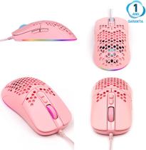 Mouse Gamer Rosa RGB 7600 DPI Óptico Usb 7 Botões Ambidestro Garantia de 1 Ano