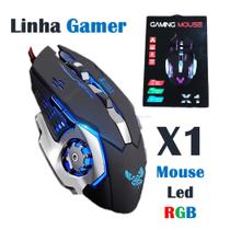 Mouse Gamer X1 Led Colorido RGB Usb com Fio, 6 Botões com Rolagem e Design Ergonômico Óptico