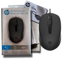 Mouse hp 150, usb, 1600 dpi, 3 botões, preto