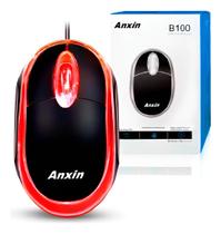 Mouse Óptico Anxin B100 Preto USB Fio 800dpi 3 Botões Ergonomico