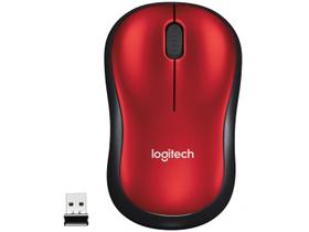 Mouse Optico Logitech M185 USB 3 Botoes Wireless VERMELHO/ Preto