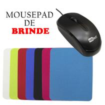 Mouse Óptico Preto Com fio USB Informática + Mousepad Simples Colorido Mouse Óptico Preto Com fio USB Informática + Mousepad Simples Colorido